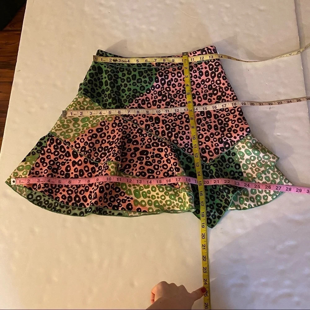 Derek Lam 10 Crosby Ruffle Leopard Print Skirt Pink Green Layered Size 6 Small - Picture 11 of 12
